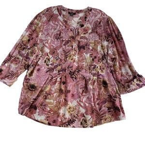 Cocomo Blouse Top Shirt‎ Women Sz 2X Floral Knit 3/4 Sleeve Metallic